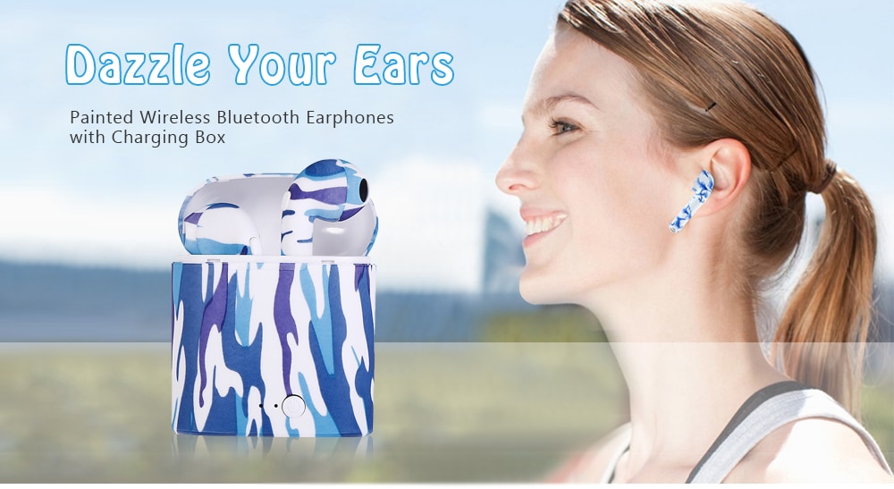 Painted Wireless Sports Camouflage Bluetooth Earphones Bass in Ear Earbuds with Charging Bin- Dark Forest Green Painted Wireless Sports Camouflage Bluetooth Earphones Bass in Ear Earbuds with Charging Bin- Dark Forest Green