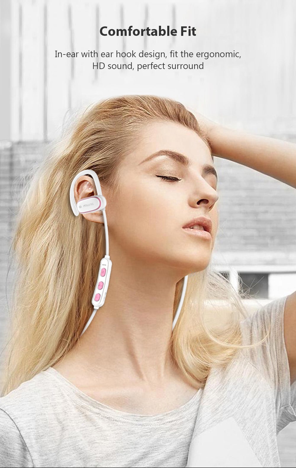 TH - E12 Bluetooth Sports Earphone with Adjustable Ear Hooks IPX5 Waterproof Wireless Earbuds- White TH - E12 Bluetooth Sports Earphone with Adjustable Ear Hooks IPX5 Waterproof Wireless Earbuds- White