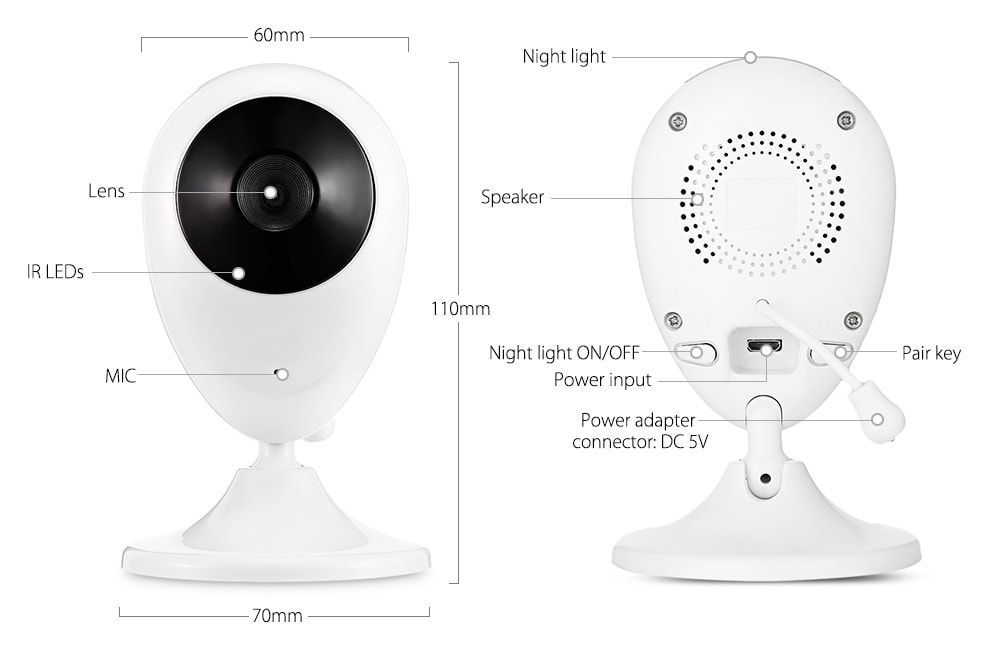 SP880 2.4G Wireless Baby Video Monitor with Night Vision Two-way Talk 2.4 inch LCD Display Temperature Monitoring- White EU Plug SP880 2.4G Wireless Baby Video Monitor with Night Vision Two-way Talk 2.4 inch LCD Display Temperature Monitoring- White EU Plug