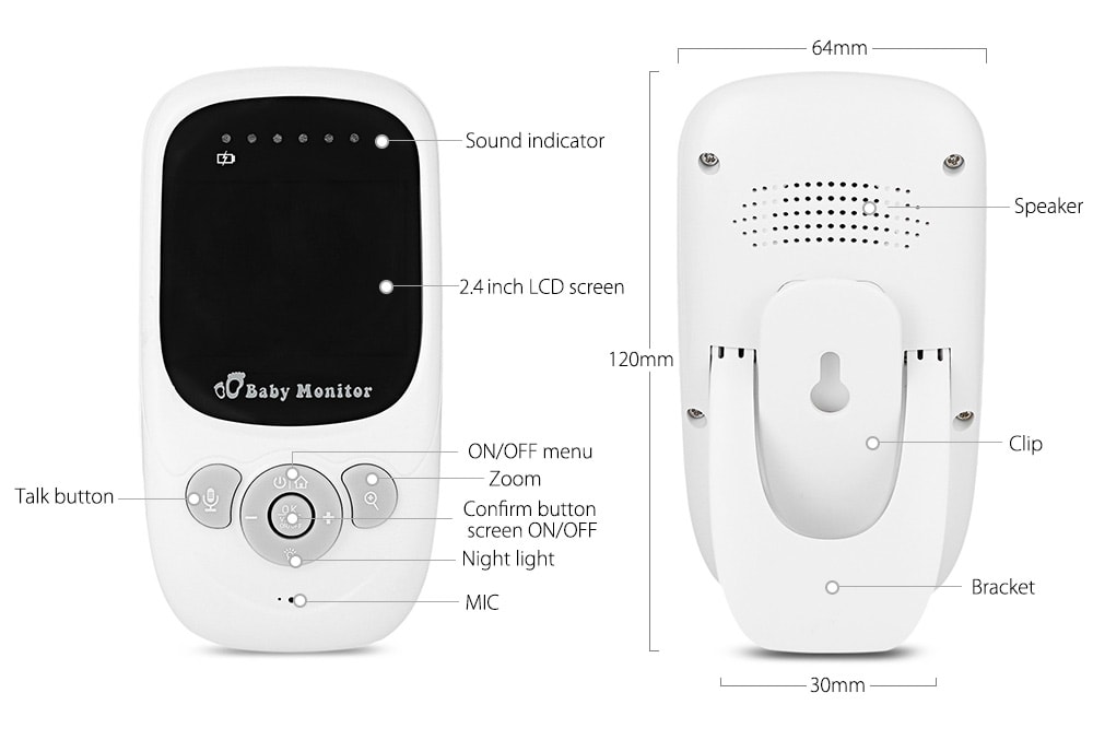 SP880 2.4G Wireless Baby Video Monitor with Night Vision Two-way Talk 2.4 inch LCD Display Temperature Monitoring- White EU Plug SP880 2.4G Wireless Baby Video Monitor with Night Vision Two-way Talk 2.4 inch LCD Display Temperature Monitoring- White EU Plug