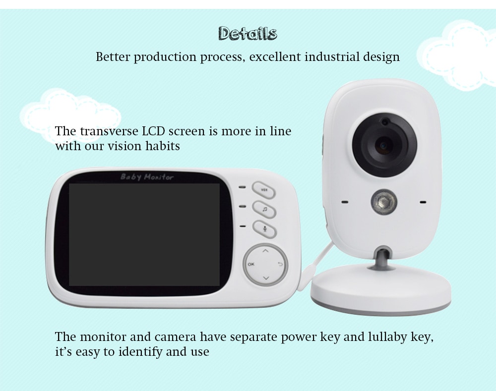 VB603 2.4G Video Digital Baby Monitor Security Mini Camera with 3.2 inch Screen 2 Ways Audio Talk and Night Vision- White VB603 2.4G Video Digital Baby Monitor Security Mini Camera with 3.2 inch Screen 2 Ways Audio Talk and Night Vision- White