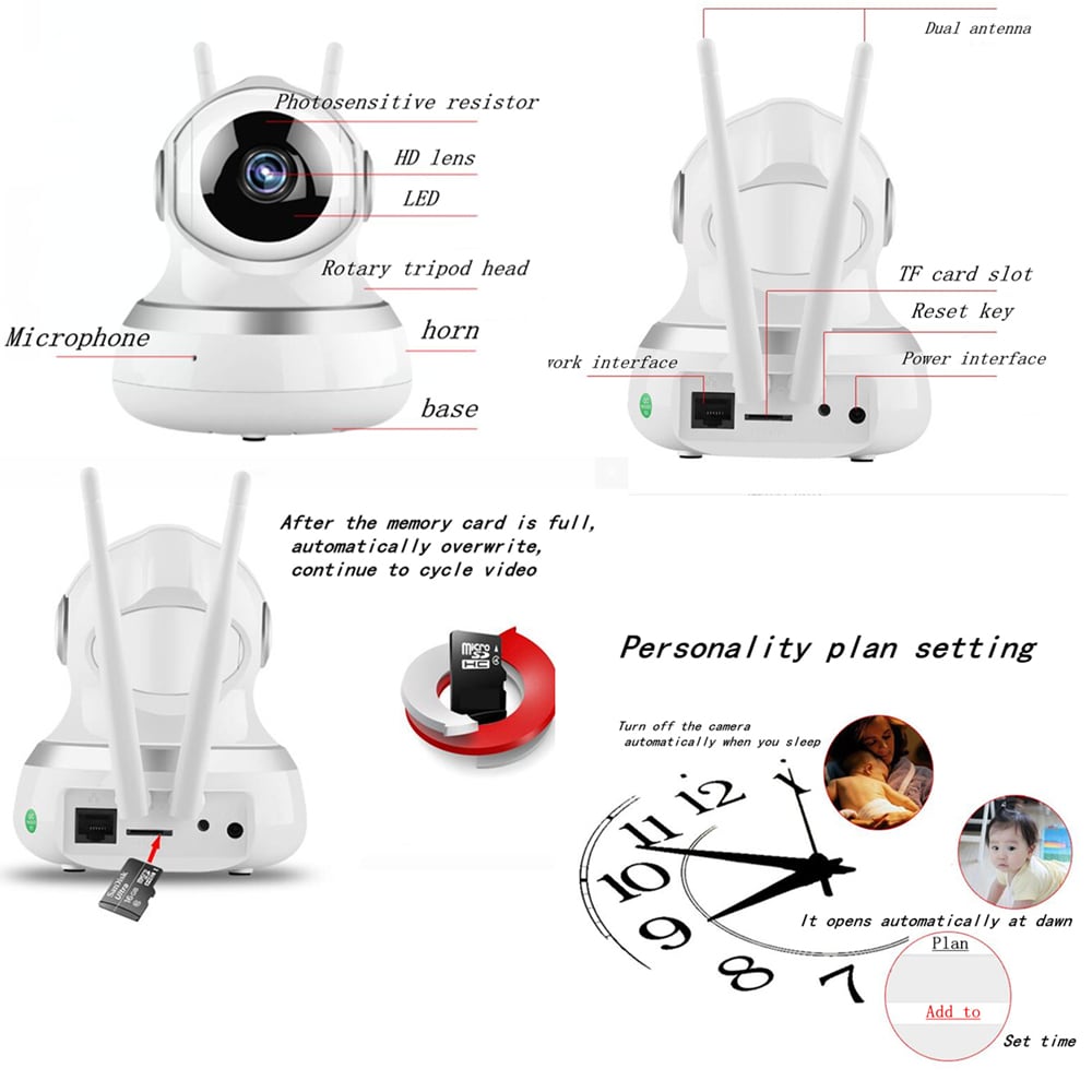 WiFi Remote Control Multifunction Infrared Night Vision Monitor IP Camera 1080P US Plug- Silver and White 1Pc WiFi Remote Control Multifunction Infrared Night Vision Monitor IP Camera 1080P US Plug- Silver and White 1Pc
