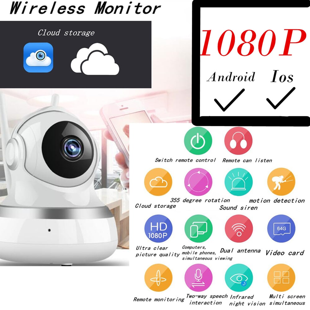 WiFi Remote Control Multifunction Infrared Night Vision Monitor Camera 1080P EU Plug- Silver and White WiFi Remote Control Multifunction Infrared Night Vision Monitor Camera 1080P EU Plug- Silver and White