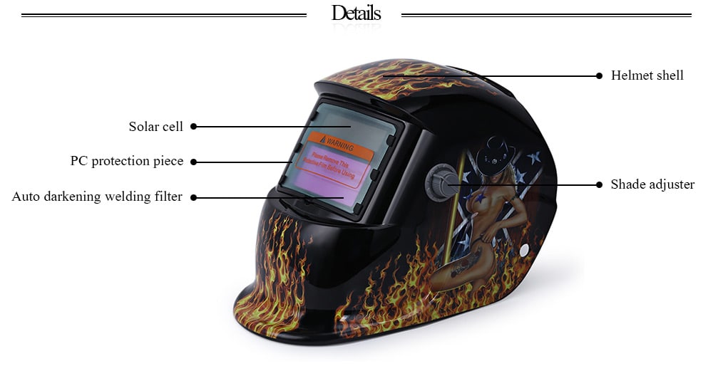 Beauty Pattern Solar Power Welding Helmet- Golden 107 girl Beauty Pattern Solar Power Welding Helmet- Golden 107 girl