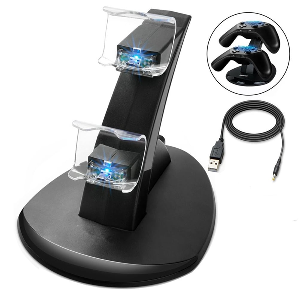 PS4 Controller Charger, Dual USB Charging Docking Station Stand with LED Lights- Black PS4 Controller Charger, Dual USB Charging Docking Station Stand with LED Lights- Black
