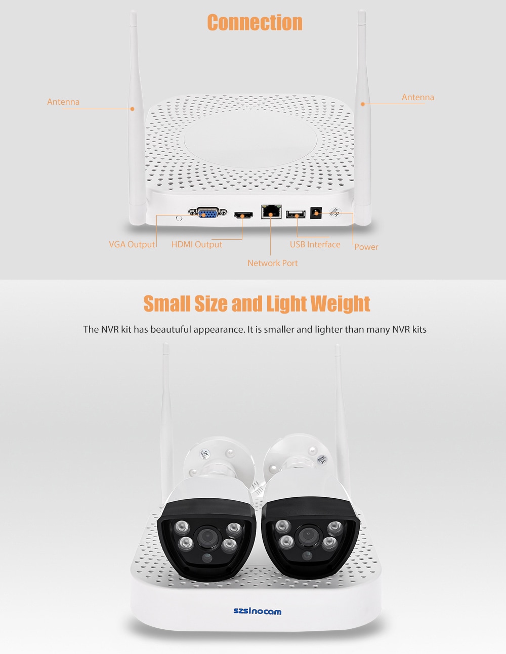 Szsinocam SN - NVK - 5007W10 Wireless NVR Kit with Four 720P Cameras Night Vision- White EU Plug Szsinocam SN - NVK - 5007W10 Wireless NVR Kit with Four 720P Cameras Night Vision- White EU Plug