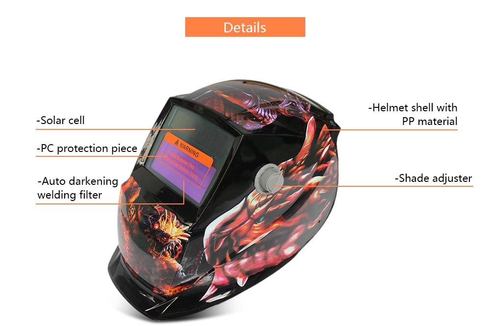 Solar Energy Automatic Changeable Light Electric Welding Protective Helmet with Animal Pattern- Golden 107 discolor dragon Solar Energy Automatic Changeable Light Electric Welding Protective Helmet with Animal Pattern- Golden 107 discolor dragon