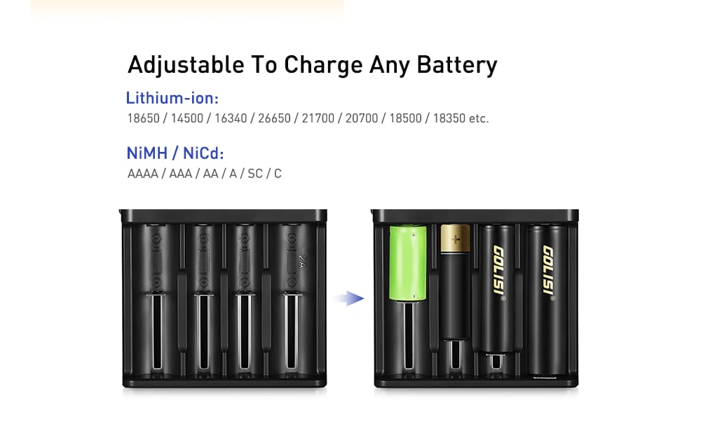 Utorch GOLISI Smart Battery Charger for NiCd NiMH Lithium-ion Battery- Black 2-bay Utorch GOLISI Smart Battery Charger for NiCd NiMH Lithium-ion Battery- Black 2-bay