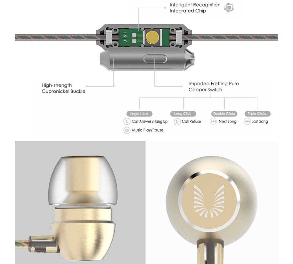 UIISII HM7 In-ear Wired Fragrance Music Earphones with On-cord Control- Golden UIISII HM7 In-ear Wired Fragrance Music Earphones with On-cord Control- Golden