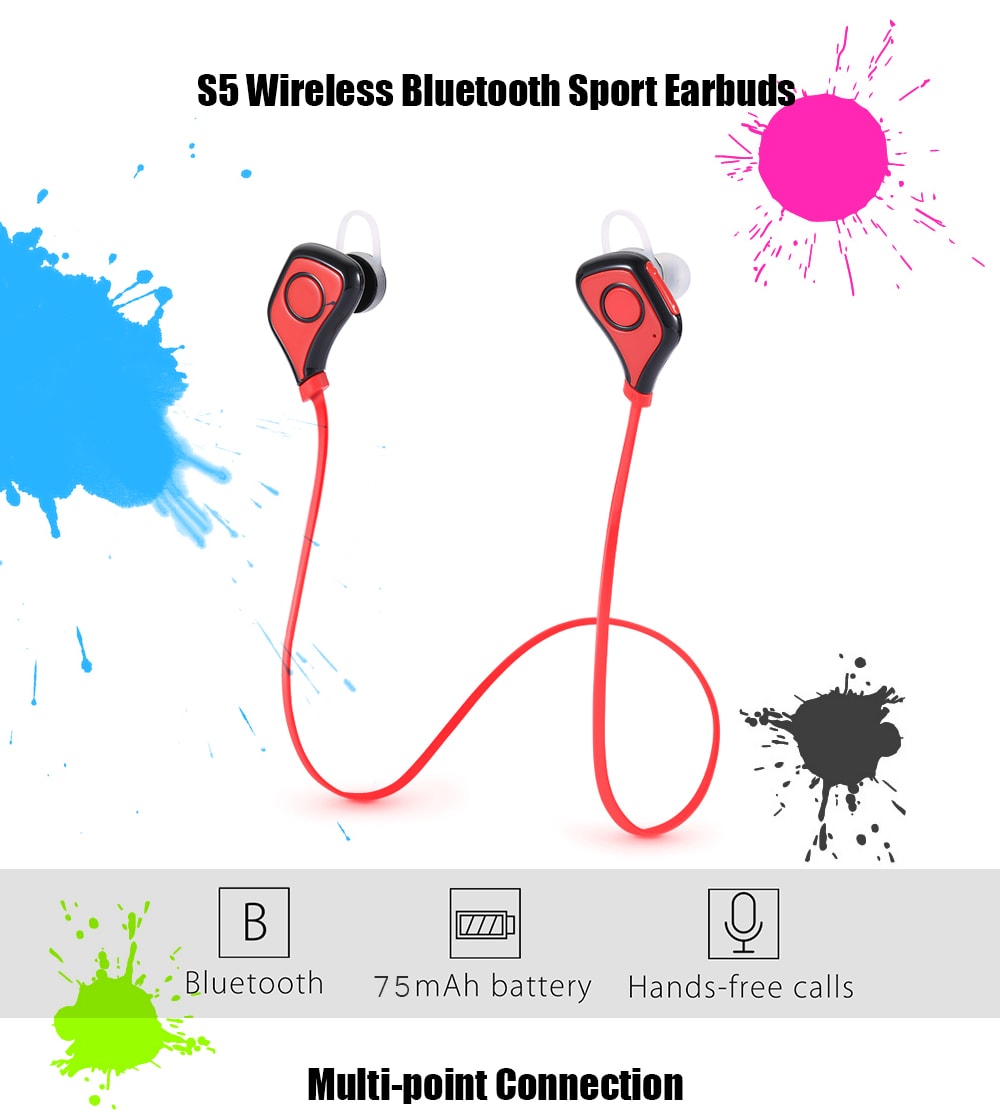 S5 Wireless Bluetooth 4.1 + EDR Music Sport Earbuds One Key Operation Multi-point Connection- Lake Blue S5 Wireless Bluetooth 4.1 + EDR Music Sport Earbuds One Key Operation Multi-point Connection- Lake Blue