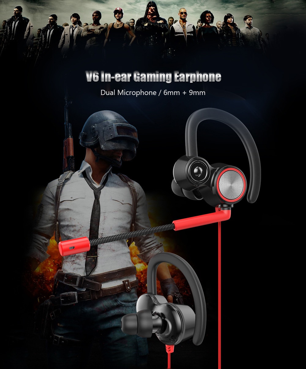 V6 In-ear Gaming Earphone Double Speaker Drive 3.5mm Earbuds with Microphone and Wire Control - Red V6 In-ear Gaming Earphone Double Speaker Drive 3.5mm Earbuds with Microphone and Wire Control - Red