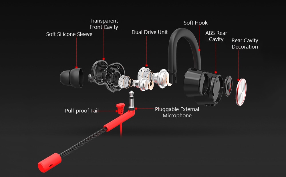 V6 In-ear Gaming Earphone Double Speaker Drive 3.5mm Earbuds with Microphone and Wire Control - Red V6 In-ear Gaming Earphone Double Speaker Drive 3.5mm Earbuds with Microphone and Wire Control - Red