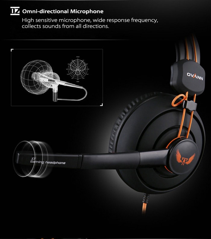 OVANN X7 Professional Gaming Headsets On-cord Control Comfortable Wearing- Black and Orange OVANN X7 Professional Gaming Headsets On-cord Control Comfortable Wearing- Black and Orange