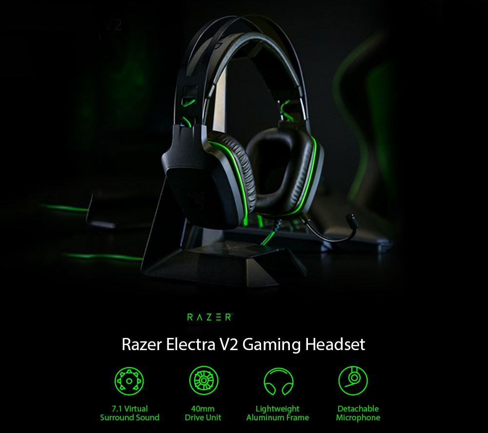 Razer Electra V2 Surround Sound Headphone Gaming Headset with In-line Control and Auto Adjusting Headband Detachable Boom Mic - Black Razer Electra V2 Surround Sound Headphone Gaming Headset with In-line Control and Auto Adjusting Headband Detachable Boom Mic - Black