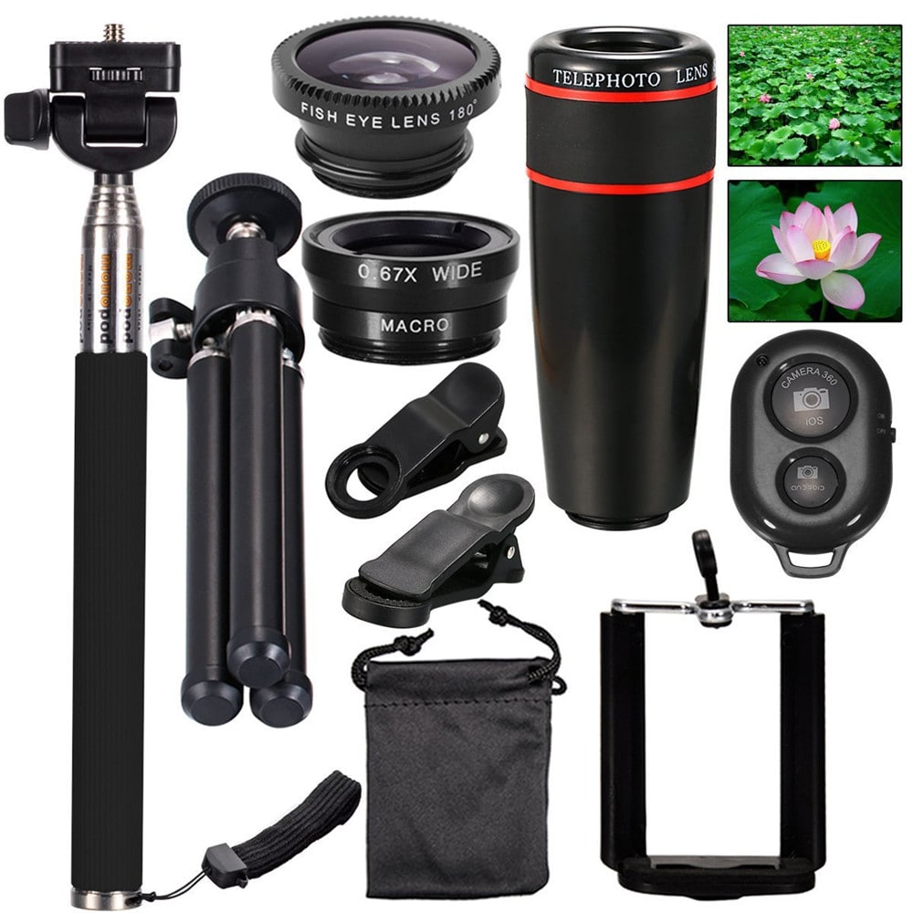 Telescope Telephoto Wide-Angle Macro Fisheye Lens Since The Shaft Tripod 10 in 1 Suit- Black Telescope Telephoto Wide-Angle Macro Fisheye Lens Since The Shaft Tripod 10 in 1 Suit- Black
