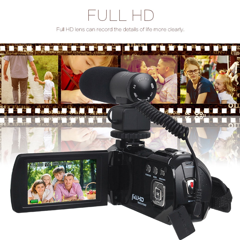 Remote Control Digital Camera Wifi Camcorder Full HD with Microphone 2 Batteries- Black Remote Control Digital Camera Wifi Camcorder Full HD with Microphone 2 Batteries- Black