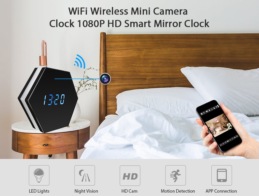 Z17 WiFi Wireless Mini Camera Clock 1080P HD Smart Mirror Clock Night IP Vision Two-way Audio Motion Detection LED Lights- Black EU Plug Z17 WiFi Wireless Mini Camera Clock 1080P HD Smart Mirror Clock Night IP Vision Two-way Audio Motion Detection LED Lights- Black EU Plug