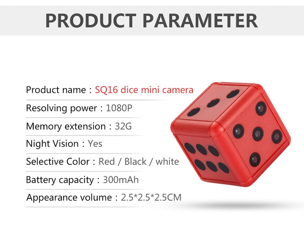 SQ16 1080P Mini Dice Camera Camcorder Sport DV- Black SQ16 1080P Mini Dice Camera Camcorder Sport DV- Black