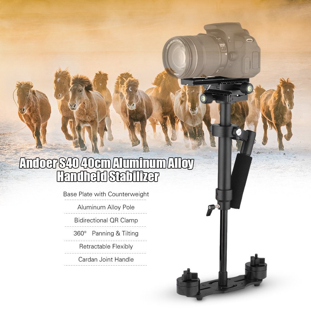 S40 Professional 40cm Aluminum Alloy Handheld Stabilizer with Quick Release Plate and Clamp Base for Canon / Nikon / Sony / DS- Black S40 Professional 40cm Aluminum Alloy Handheld Stabilizer with Quick Release Plate and Clamp Base for Canon / Nikon / Sony / DS- Black