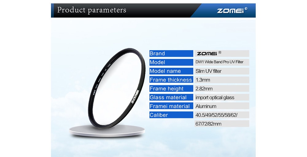 Zomei DW1 Wide Band Pro Slim UV Filter Lens Protector for Canon Nikon Camera- Black 55mm Zomei DW1 Wide Band Pro Slim UV Filter Lens Protector for Canon Nikon Camera- Black 55mm