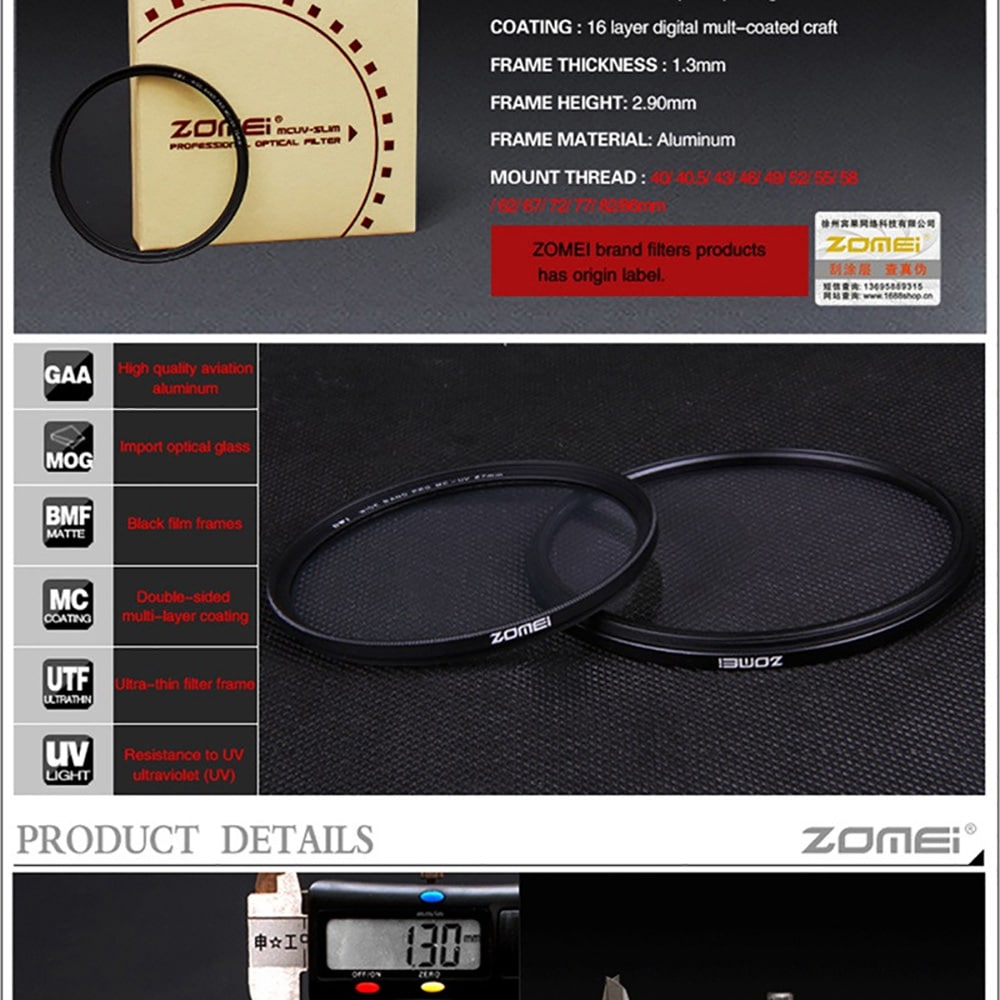 Zomei Ultra Slim MC UV Filter for Canon Nikon Sony Pentax Lumix Lens- Black 40.5mm Zomei Ultra Slim MC UV Filter for Canon Nikon Sony Pentax Lumix Lens- Black 40.5mm