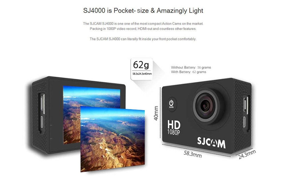 Original SJCAM SJ4000 Action Sport Camera 1080P 170 Degrees Wide Angle Lens 12MP Sensor- Black Original SJCAM SJ4000 Action Sport Camera 1080P 170 Degrees Wide Angle Lens 12MP Sensor- Black