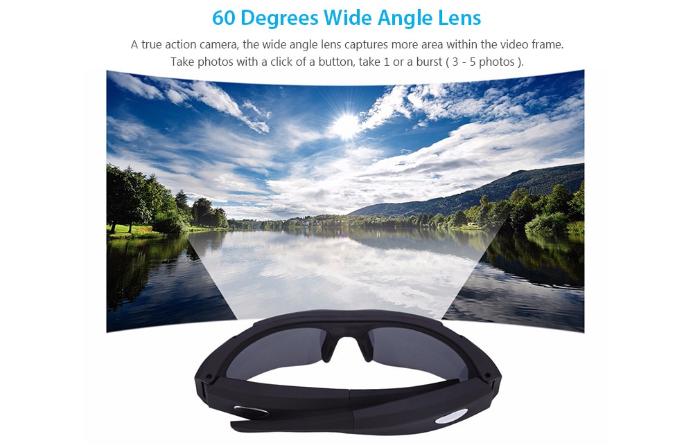 SM 16C Multi-function 65 Degree Wide Angle Eyewear Sunglasses Camera Video Recorder- Black SM 16C Multi-function 65 Degree Wide Angle Eyewear Sunglasses Camera Video Recorder- Black