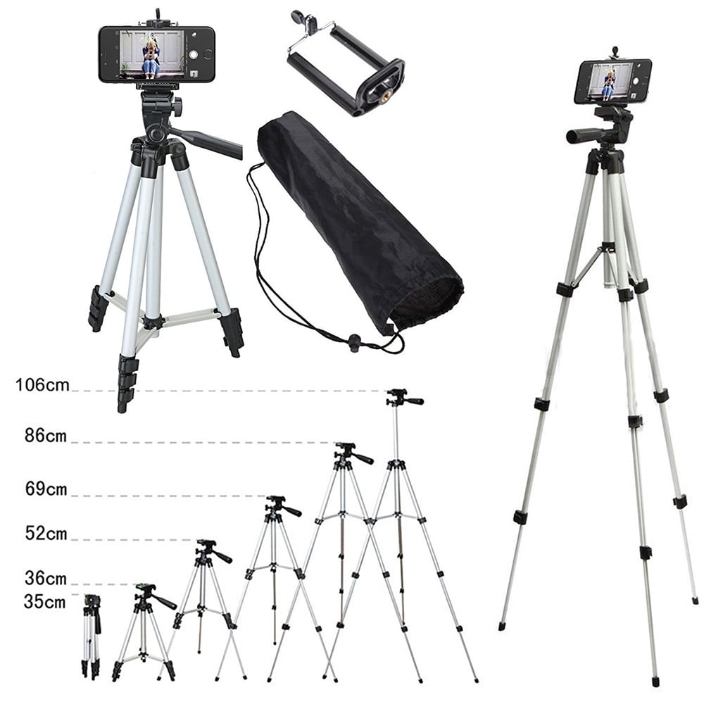 Three-way Head Lightweight Universal Tripod Camera + Cell Phone Clip Holder Camera Bracket- Black Three-way Head Lightweight Universal Tripod Camera + Cell Phone Clip Holder Camera Bracket- Black