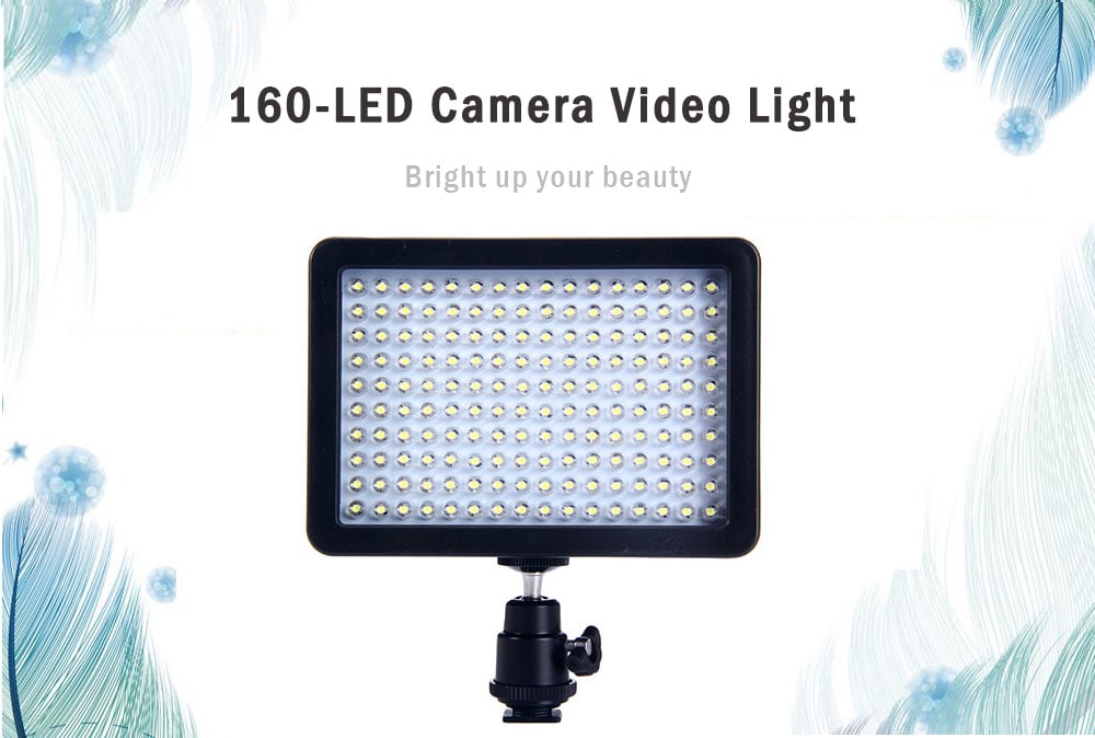 W160 LED Video Light Lamp 10.5W 1150LM 5600K / 3200K Dimmable for Canon Nikon Pentax DSLR Camera- Black W160 LED Video Light Lamp 10.5W 1150LM 5600K / 3200K Dimmable for Canon Nikon Pentax DSLR Camera- Black