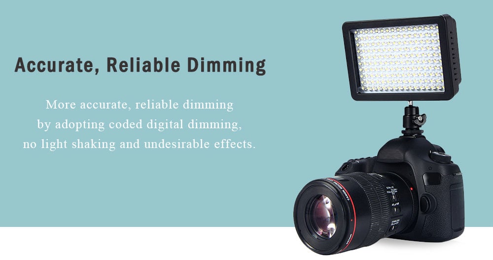 W160 LED Video Light Lamp 10.5W 1150LM 5600K / 3200K Dimmable for Canon Nikon Pentax DSLR Camera- Black W160 LED Video Light Lamp 10.5W 1150LM 5600K / 3200K Dimmable for Canon Nikon Pentax DSLR Camera- Black