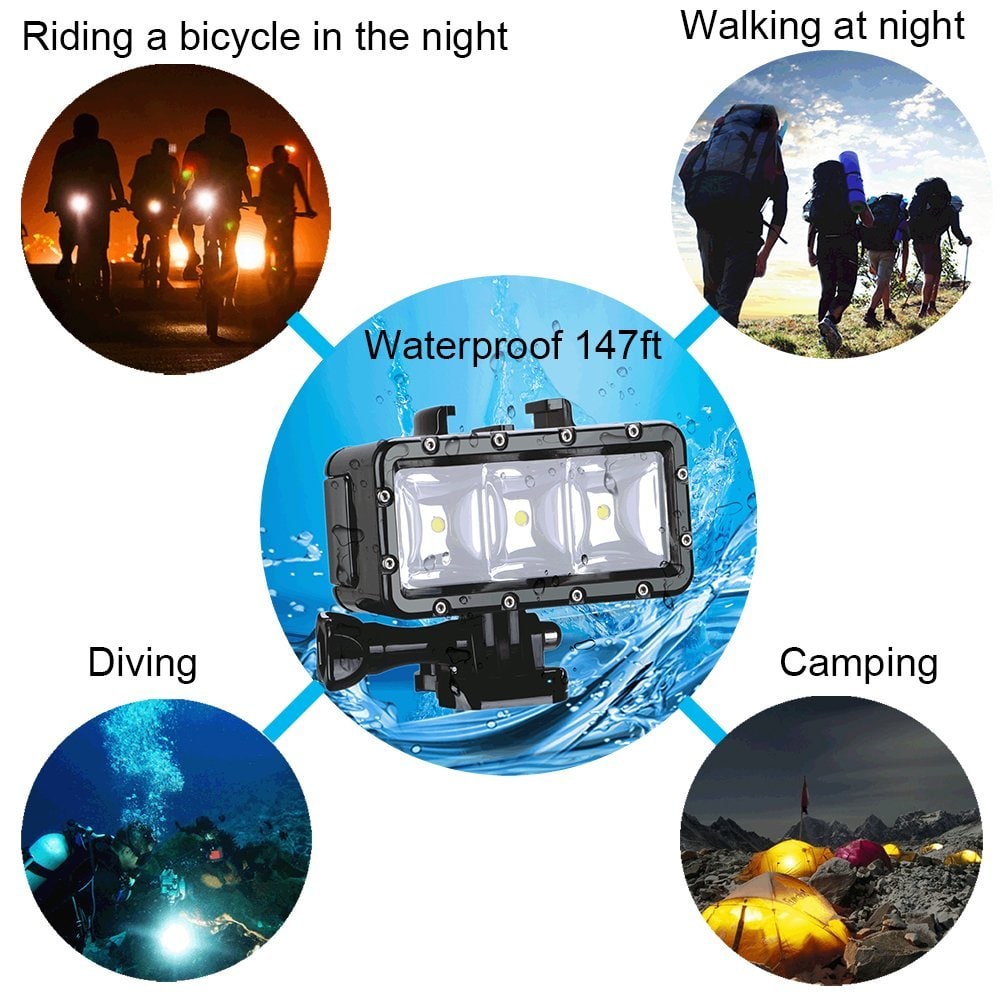 Video Diving Light - 30M Waterproof 3 LED Diving Lamp Video Light- Black Video Diving Light - 30M Waterproof 3 LED Diving Lamp Video Light- Black