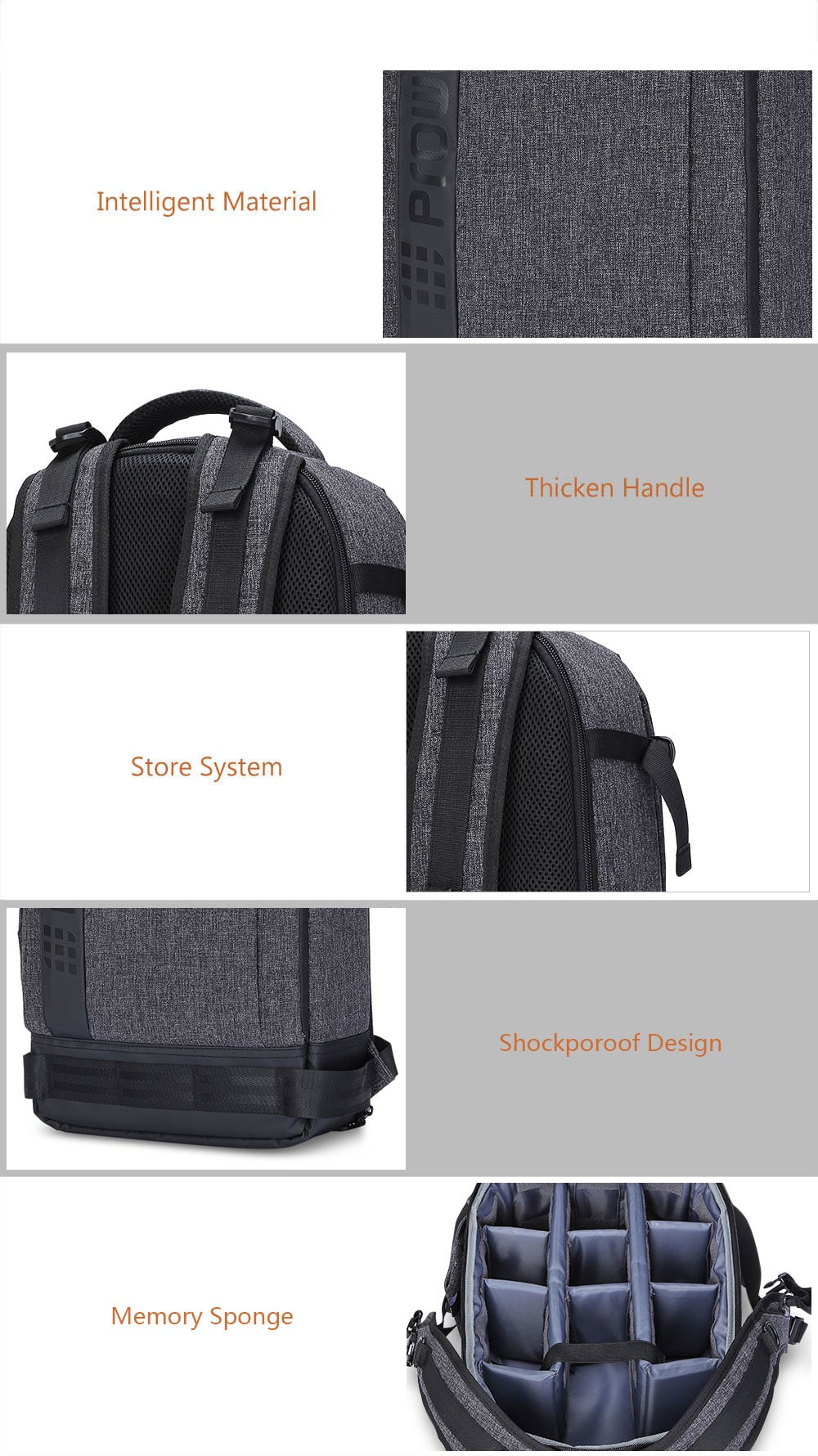 PROWELL DC22095 DSLR Camera Photography Backpack- Deep Gray PROWELL DC22095 DSLR Camera Photography Backpack- Deep Gray
