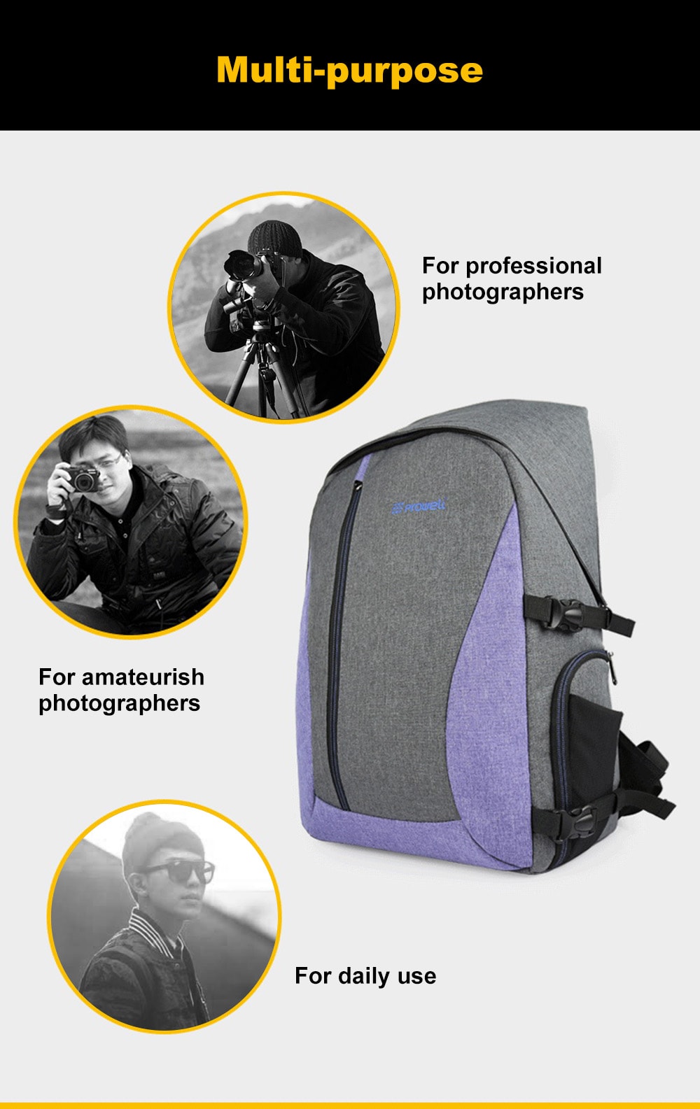 PROWELL DC21439 DSLR Camera Photography Backpack- Gray PROWELL DC21439 DSLR Camera Photography Backpack- Gray