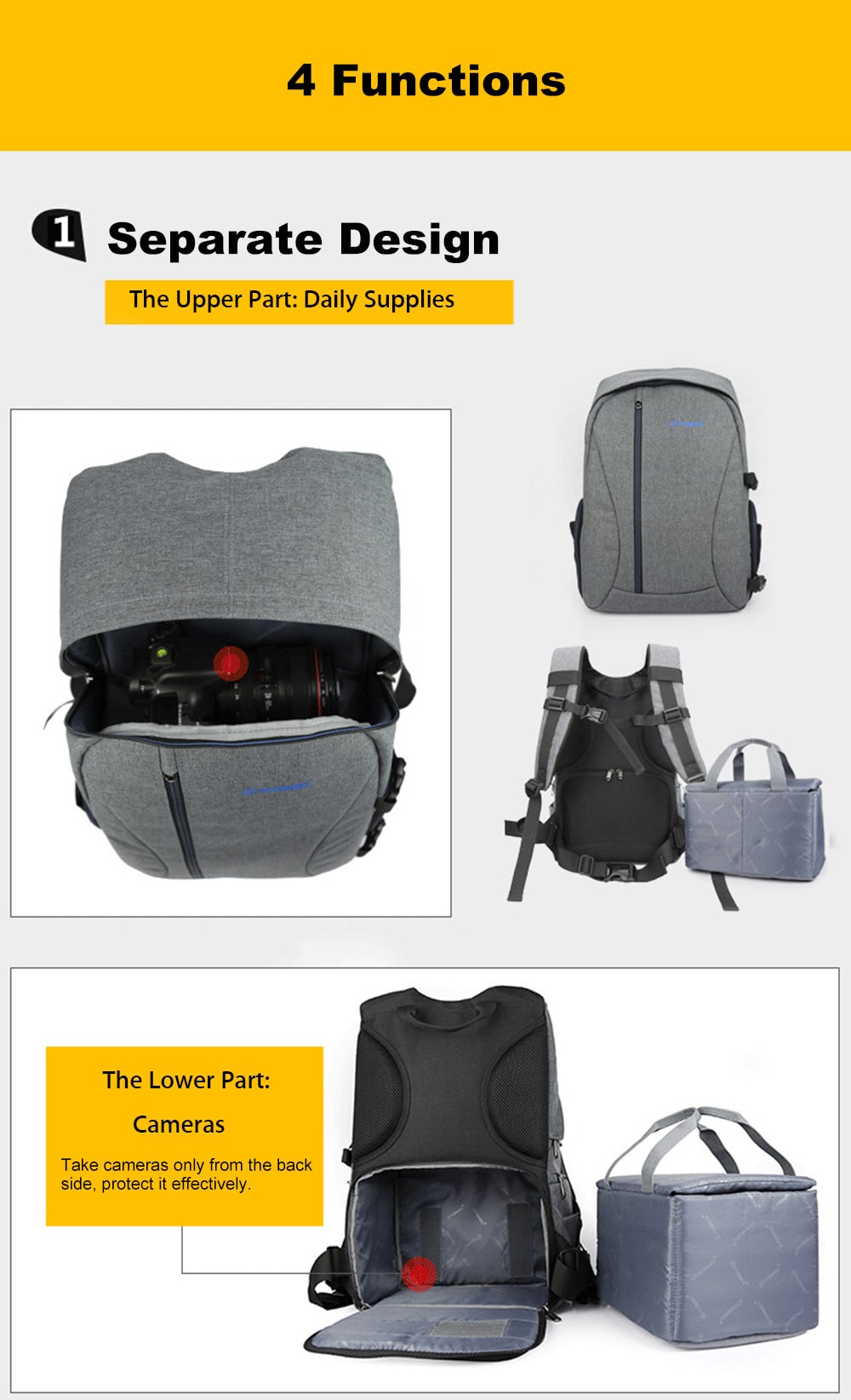 PROWELL DC21439 DSLR Camera Photography Backpack- Gray PROWELL DC21439 DSLR Camera Photography Backpack- Gray
