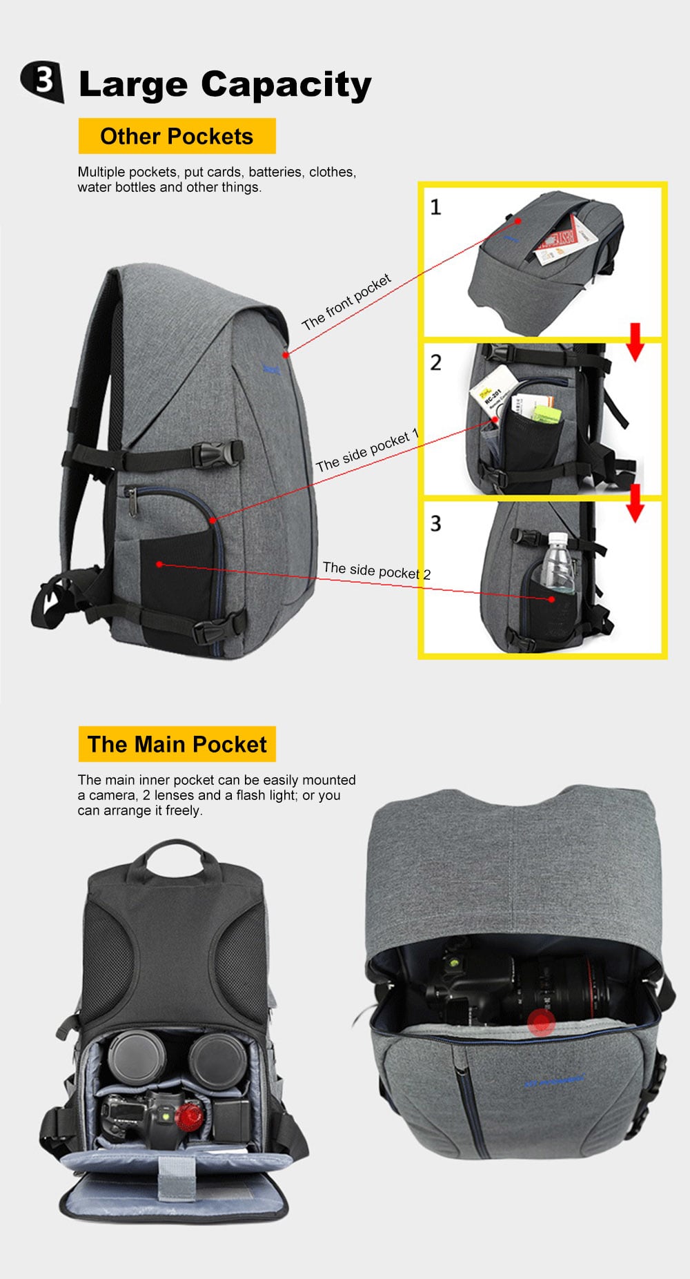PROWELL DC21439 DSLR Camera Photography Backpack- Gray PROWELL DC21439 DSLR Camera Photography Backpack- Gray