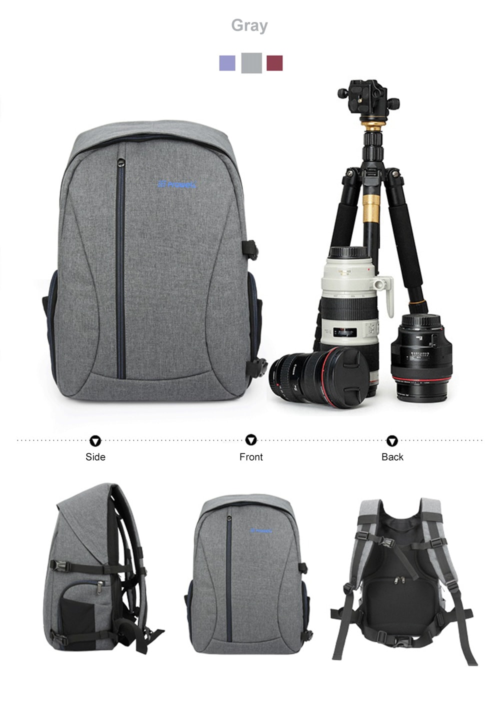 PROWELL DC21439 DSLR Camera Photography Backpack- Gray PROWELL DC21439 DSLR Camera Photography Backpack- Gray