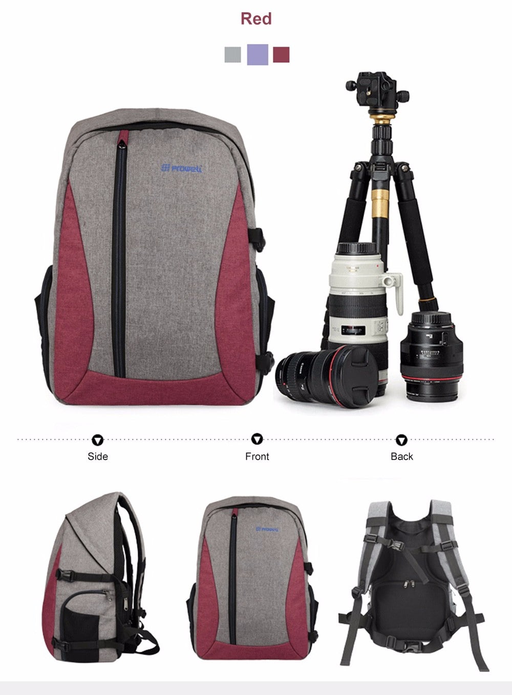 PROWELL DC21439 DSLR Camera Photography Backpack- Gray PROWELL DC21439 DSLR Camera Photography Backpack- Gray