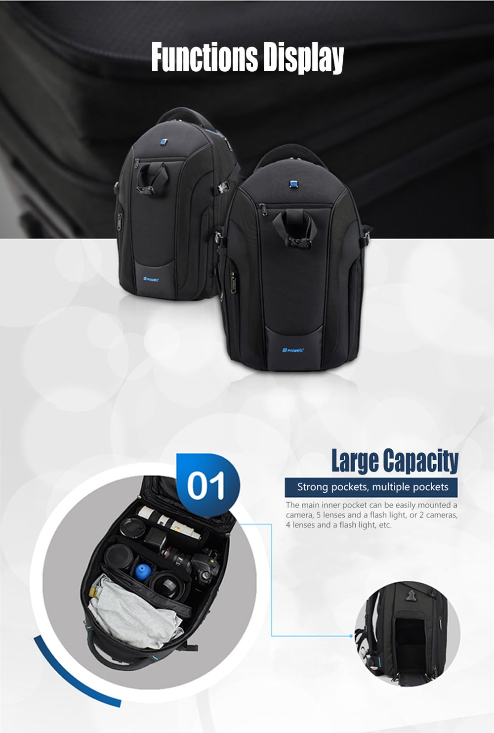 PROWELL DC21948 DSLR Camera Photography Backpack- Black PROWELL DC21948 DSLR Camera Photography Backpack- Black