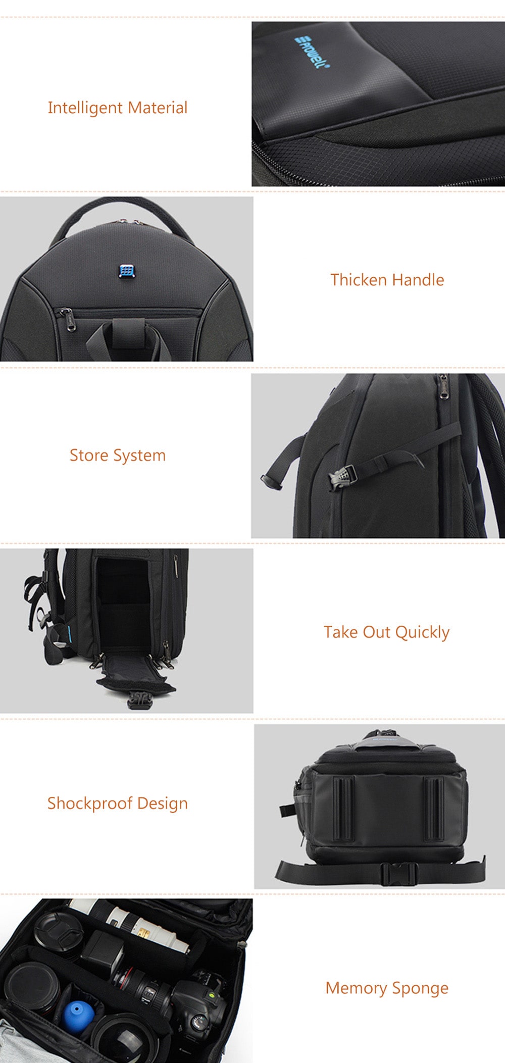 PROWELL DC21948 DSLR Camera Photography Backpack- Black PROWELL DC21948 DSLR Camera Photography Backpack- Black