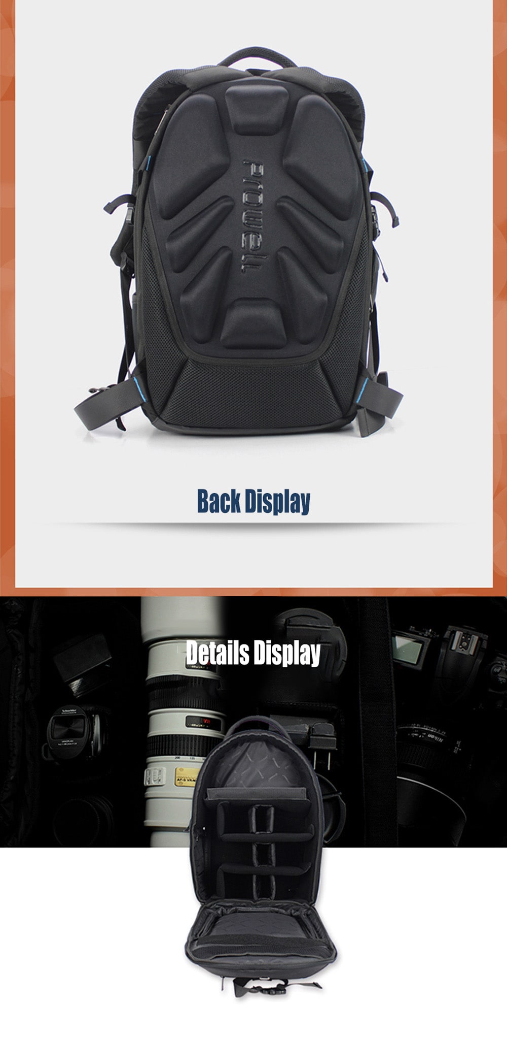 PROWELL DC21948 DSLR Camera Photography Backpack- Black PROWELL DC21948 DSLR Camera Photography Backpack- Black