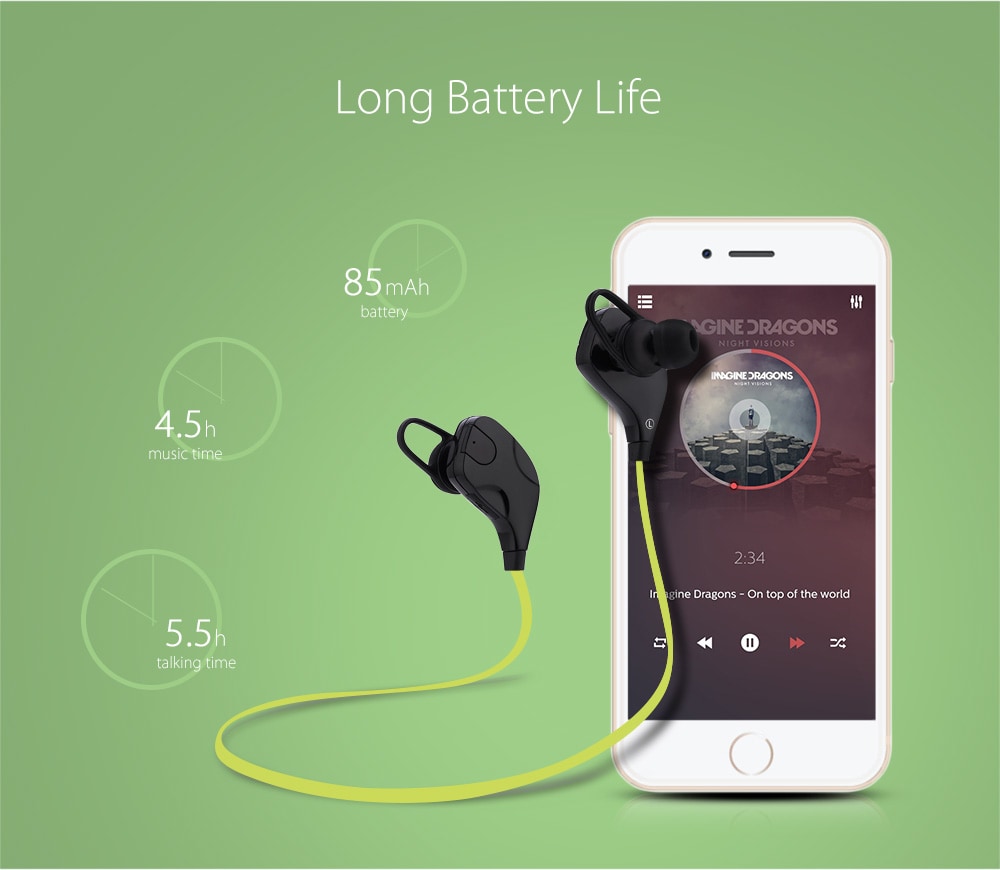 QY7S Wireless Bluetooth V4.1 Sport Earphones Headphones- Green QY7S Wireless Bluetooth V4.1 Sport Earphones Headphones- Green