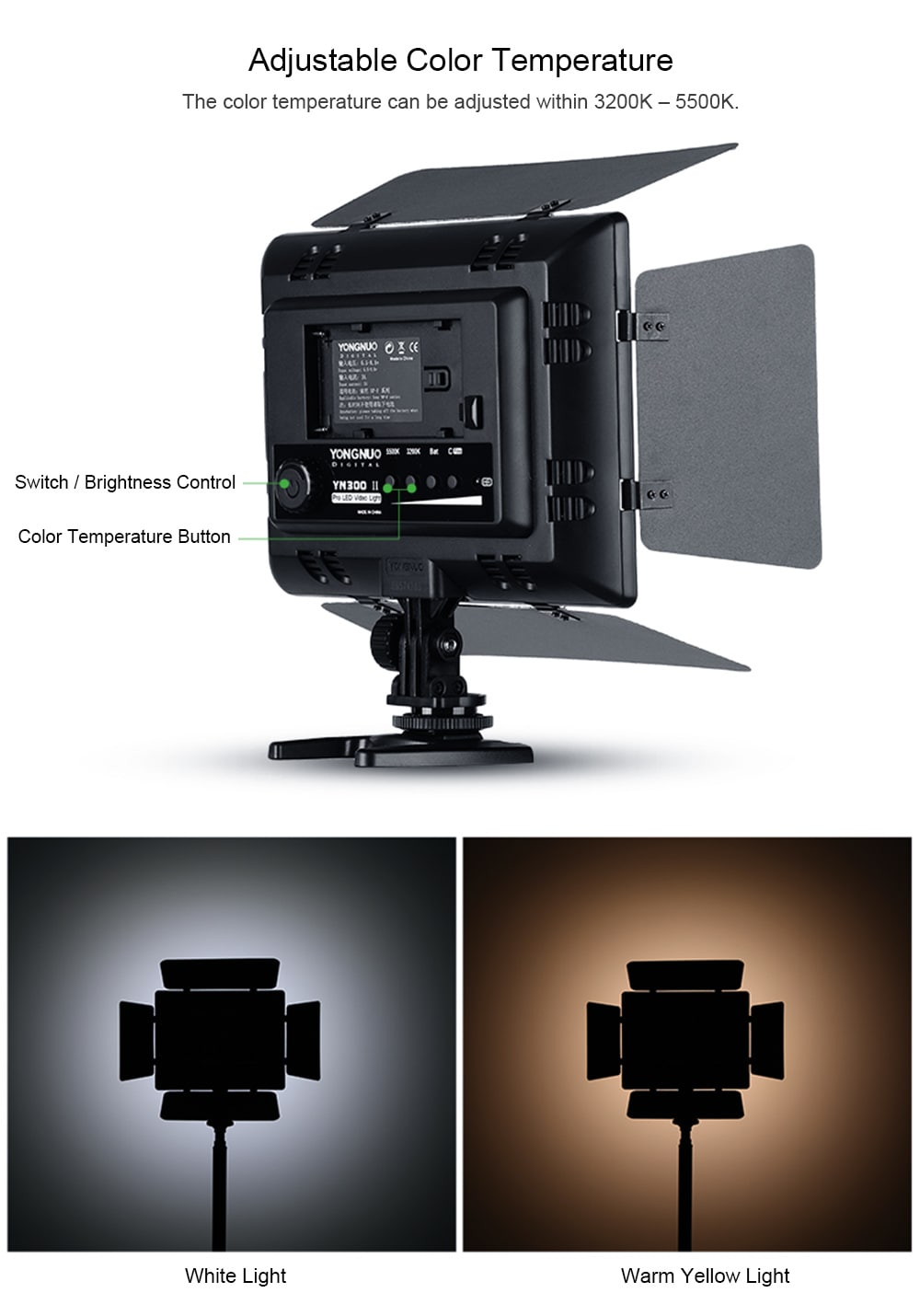 YONGNUO YN300 II LED Video Light with Remote Controller for Camera Camcorder Adjustable Color Temperature- Black YONGNUO YN300 II LED Video Light with Remote Controller for Camera Camcorder Adjustable Color Temperature- Black