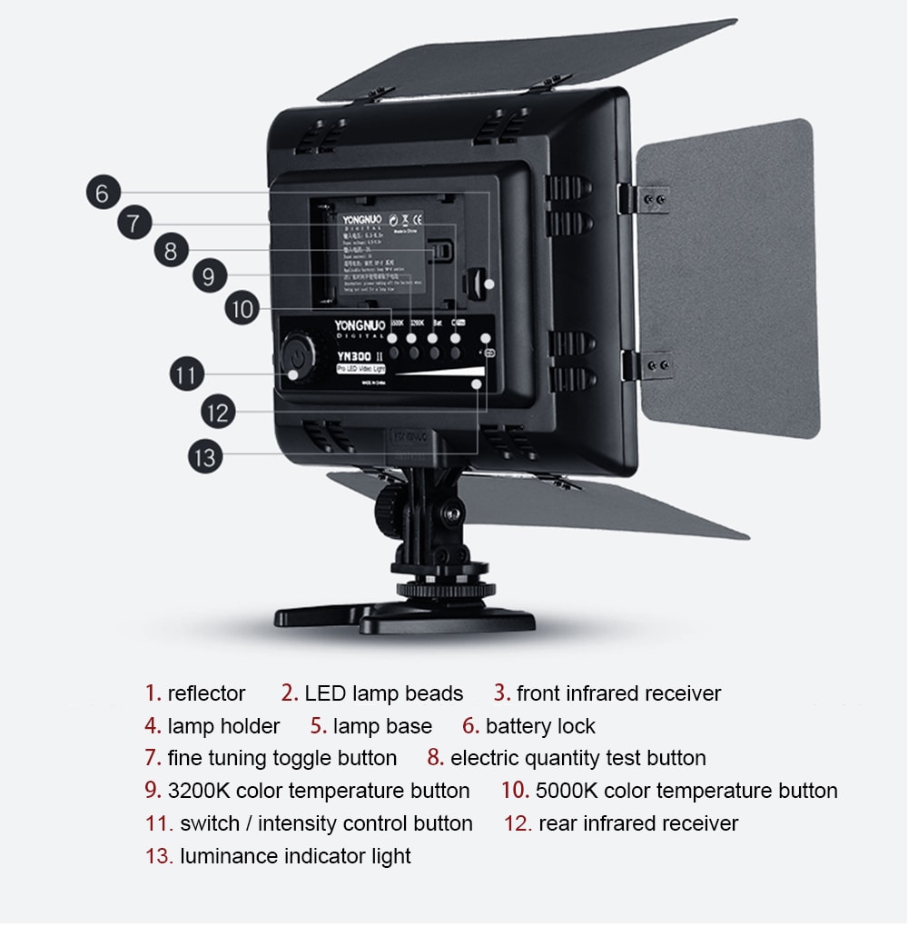 YONGNUO YN300 II LED Video Light with Remote Controller for Camera Camcorder Adjustable Color Temperature- Black YONGNUO YN300 II LED Video Light with Remote Controller for Camera Camcorder Adjustable Color Temperature- Black
