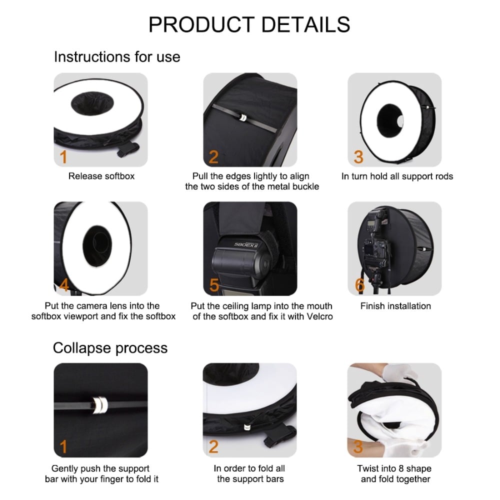 PULUZ 45cm Ring Softbox Speedlight Round Style Flash Light Shoot Soft box- Black PULUZ 45cm Ring Softbox Speedlight Round Style Flash Light Shoot Soft box- Black