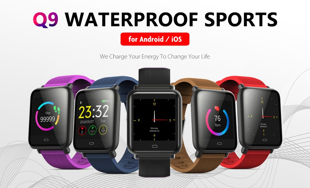 Q9 Colorful Screen Waterproof Sports Smart Watch for Android / iOS with Heart Rate Monitor Blood Pressure Functions- Coral Blue Q9 Colorful Screen Waterproof Sports Smart Watch for Android / iOS with Heart Rate Monitor Blood Pressure Functions- Coral Blue