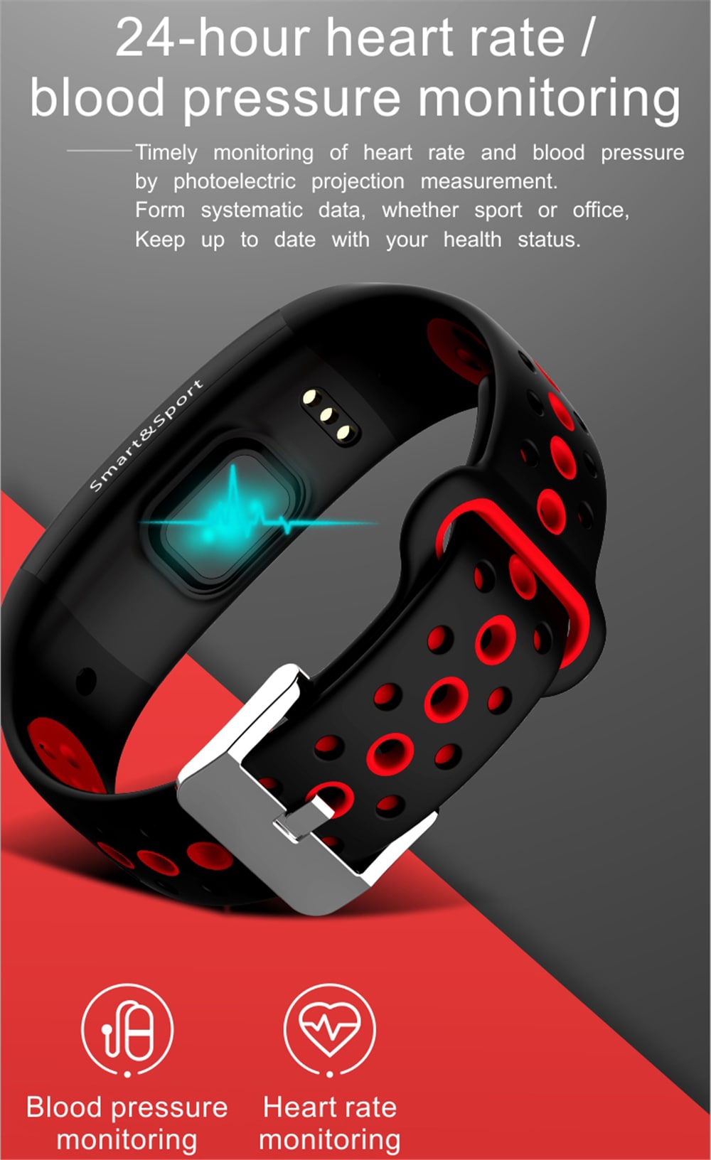 Q6S Color Screen Smart Bracelet Step Heart Rate Blood Pressure 3D Dynamic Ui- Red Q6S Color Screen Smart Bracelet Step Heart Rate Blood Pressure 3D Dynamic Ui- Red