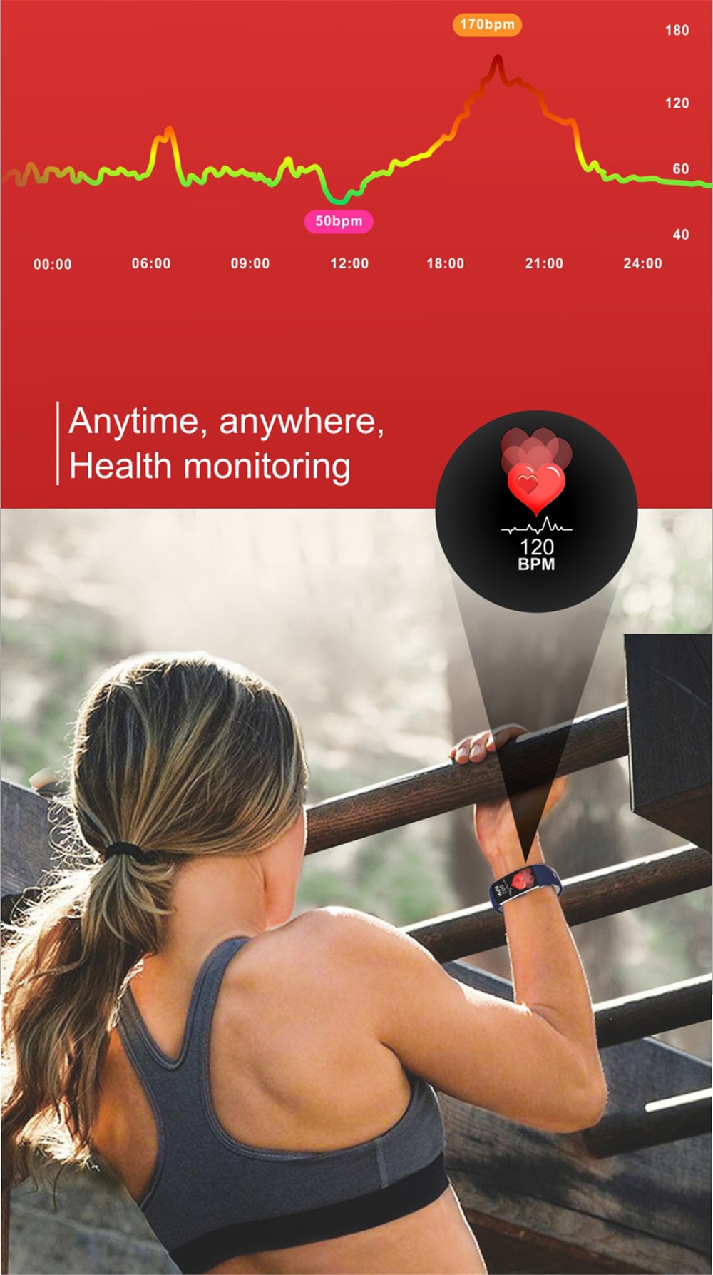 Q6S Color Screen Smart Bracelet Step Heart Rate Blood Pressure 3D Dynamic Ui- Red Q6S Color Screen Smart Bracelet Step Heart Rate Blood Pressure 3D Dynamic Ui- Red