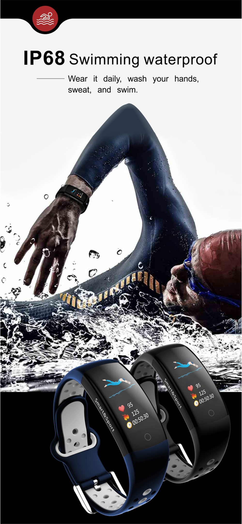 Q6S Color Screen Smart Bracelet Step Heart Rate Blood Pressure 3D Dynamic Ui- Red Q6S Color Screen Smart Bracelet Step Heart Rate Blood Pressure 3D Dynamic Ui- Red