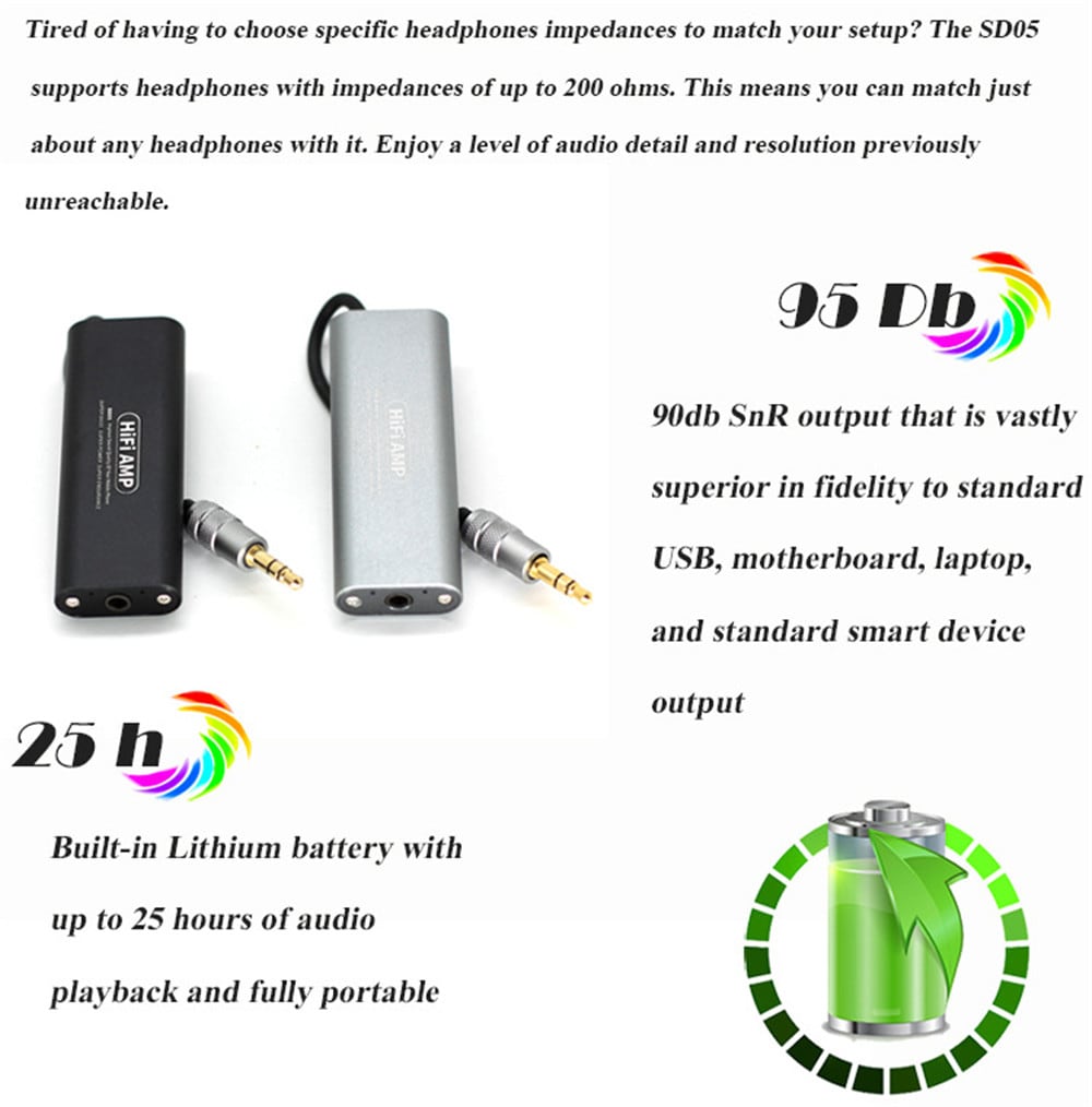 SD05 Professional HIFI Headphone Amplifier Portable Ultra Thin- Silver SD05 Professional HIFI Headphone Amplifier Portable Ultra Thin- Silver
