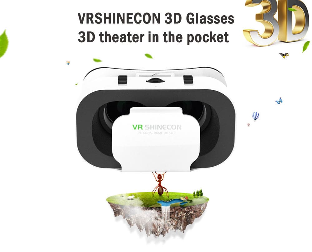 VRSHINECON 3D VR Headband Virtual Reality Goggles Glasses for Smartphone- White VRSHINECON 3D VR Headband Virtual Reality Goggles Glasses for Smartphone- White